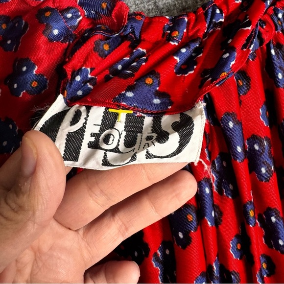 Off The Shoulder Floral Maxi Red Floral Prairie Dress Vintage boho - Picture 7 of 12